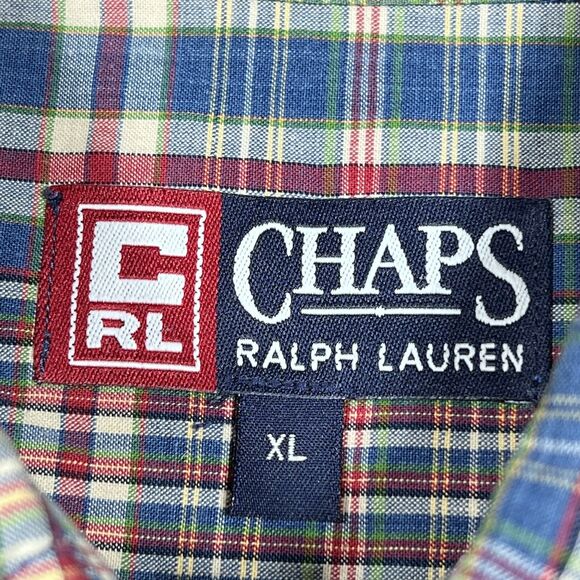 VTG Ralph Lauren Chaps Shirt Mens XL Multicolor Plaid Short Sleeve Button-Down - Picture 9 of 11